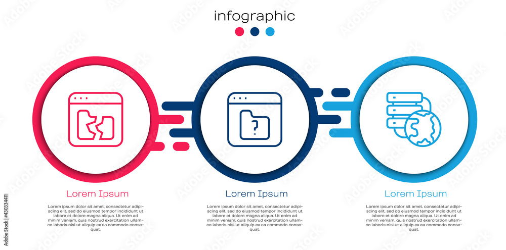 Poster set line broken file, file missing and network cloud connection. business infographic template. vect