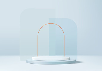 dais minimal blue podium and scene with 3d render vector in abstract background composition, 3d illustration mock up dais geometry shape platform forms for product display. stage for product in modern