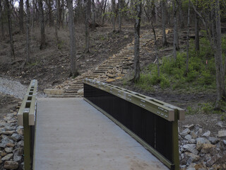 Bridge and stone stairs in Ernie Miller Nature Center and ParkOlathe, KS