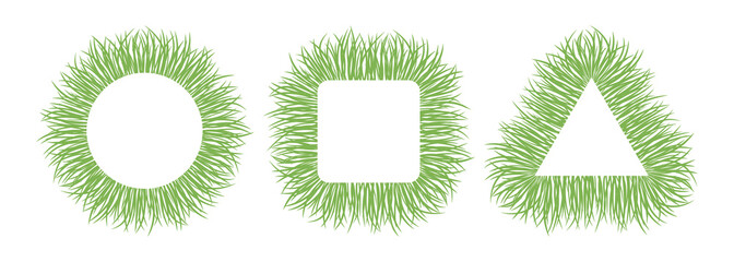 Green grass frames on white background. Nature vector element.