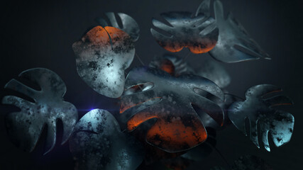 Dark Metall Plants Illuminated | 3D Render Illustration | Background / Wallpaper 8K