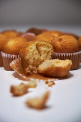 Close-up of a tasty muffin split in half. selective focus on the group of muffins.