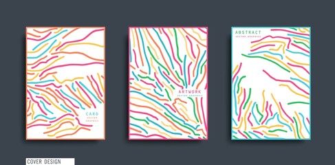 Obraz premium Creative covers with hand drawn doodle composition. Minimal trendy style. Chaotic thin line art print design. Vector poster layout