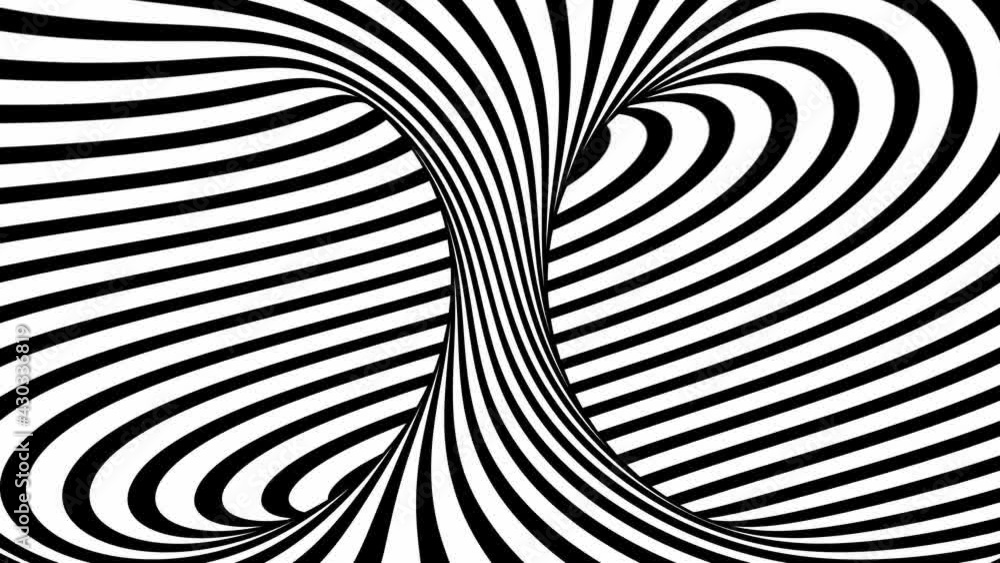 Poster twisted torus illusion 3d seamless loop animation. optical illusion wormhole tunnel.