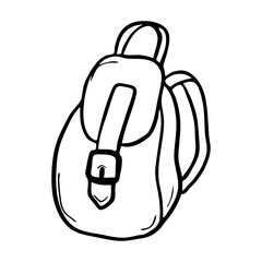 Backpack vector hand-drawn . Black outline pattern isolated on white background, summer beach