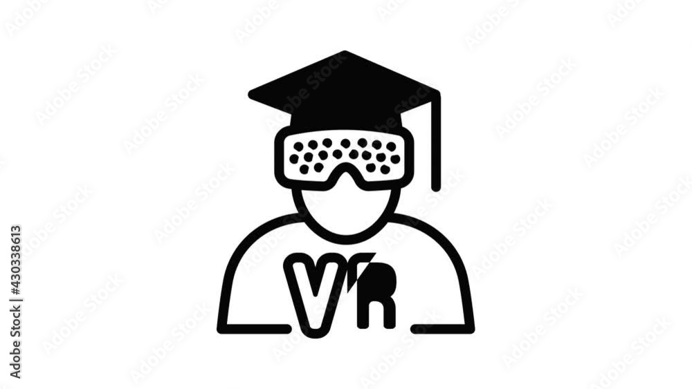 Poster learning with vr icon animation outline best object on white background