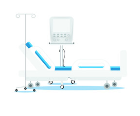 illustration of the Patient bed with ventilator isolate on white background. Patient room , Intensive care unit in a hospital or clinic.
