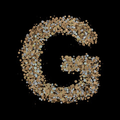 Light gold letter G on the background. 3D