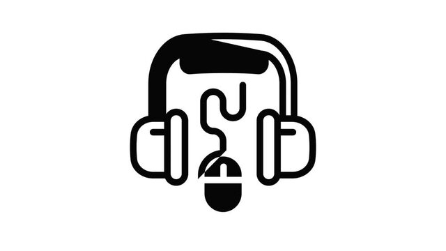 Headphones and computer mouse icon animation outline best object on white background