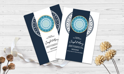 Luxury mandala wedding invitation card background with golden arabesque pattern design style.decorative mandala for print, poster, cover, brochure, flyer, banner. save the date invitation
