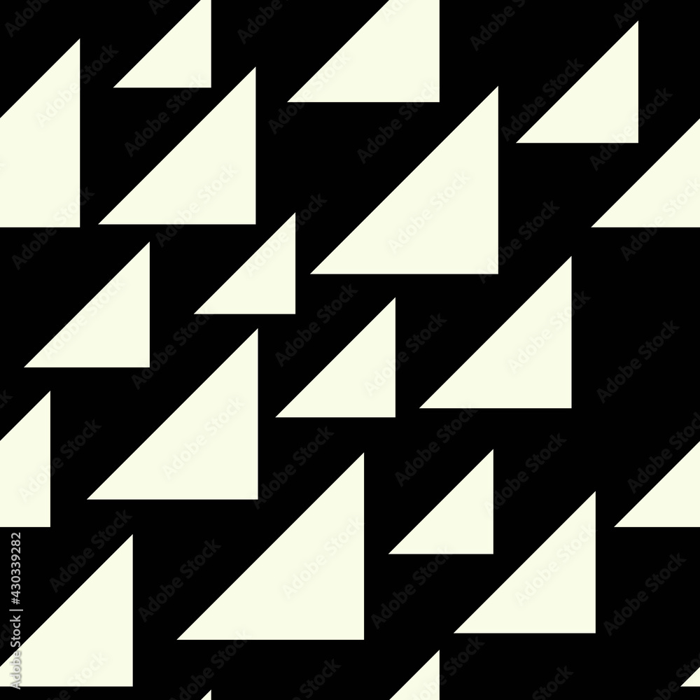 Poster Triangles on black background. Vector same and seamless shapes.