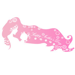 Mother's day carnation parent-child silhouette premium vector illustration