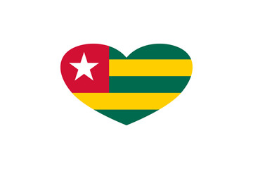 Togo flag in the heart shape. Isolated on a white background.