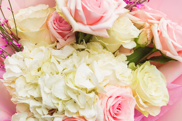 bouquet of flowers on pink background  - image