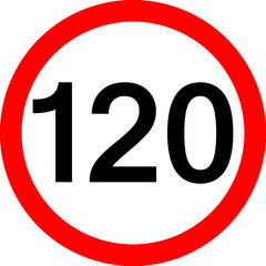 Round traffic sign, Speed limit 120 km/h.