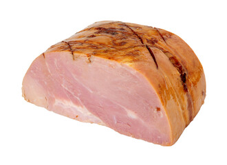 Honey glazed roast ham joint isolated on a white background