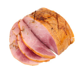 Honey glazed roast ham joint isolated on a white background