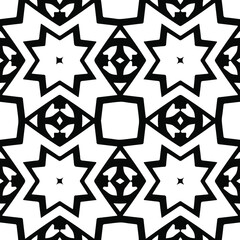  Geometric vector pattern with triangular elements. Seamless abstract ornament for wallpapers and backgrounds. Black and white colors.