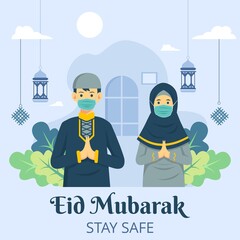 Eid mubarak greeting with wearing mask prevents coronavirus or COVID-19