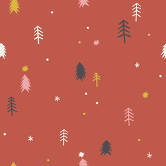 Fototapeta na wymiar Dot star pine vector seamless pattern. Cute tiny decorative Scandinavian winter background. Snowy Christmas forest abstract print design.