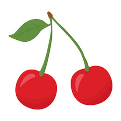 Cartoon cherry isolated on white background. Flat cartoon vector illustration. Isolated on white background. Vegan concept