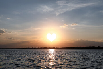 Picturesque view of beautiful sunset on riverside