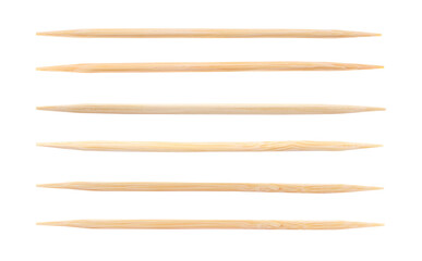 Set with wooden toothpicks on white background