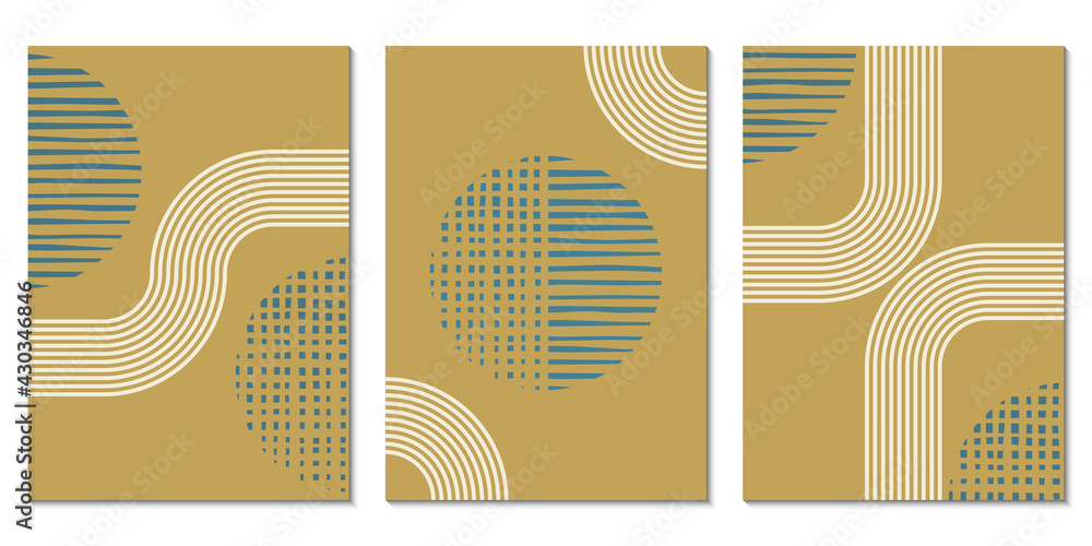 Poster abstract art background set with geometric shapes. minimal design with circles and lines. contempora