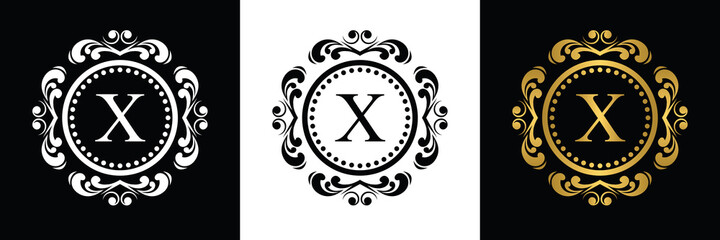 white and black Letter X template logo Luxury gold letter. Monogram alphabet . Beautiful initials letter.	
