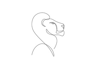 Continuous one line drawing of lion. Lion head silhouette minimalist line art style for print, poster, tattoo. Vector illustration