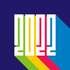 2022 happy new year text illustration, retro long shadow style effect, minimal poster design - Vector