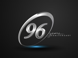 Obraz premium 96 Years Anniversary Celebration. Anniversary logo with ring and elegance silver color isolated on black background, vector design for celebration, invitation card, and greeting card