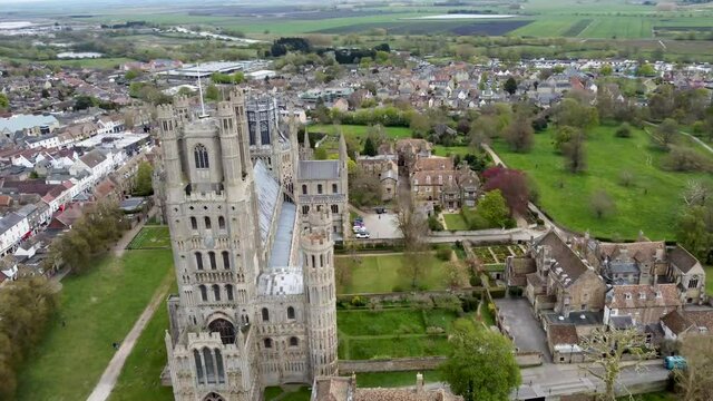 Drone footage of Ely Cathedral in Cambridgeshire, UK