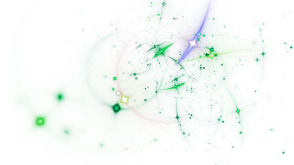 Abstract green and blue stars. Colorful space background with fantastic light effect. Digital fractal art. 3d rendering.