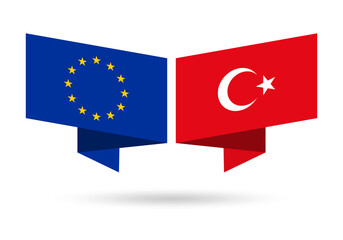 EU and Turkey flags. European Union and Turkish national symbols. Vector illustration.