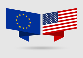 EU and USA flags. European Union and American national symbols. Vector illustration. - obrazy, fototapety, plakaty