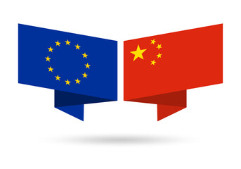 EU and China flags. European Union and Chinese national symbols. Vector illustration.