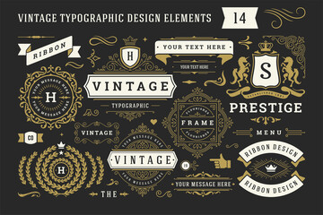 Vintage typographic decorative ornament design elements set vector illustration