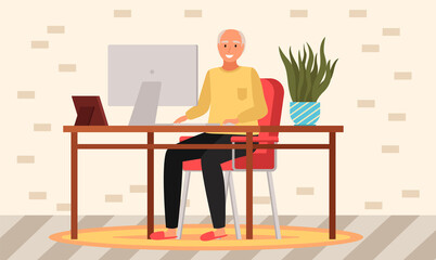 Old people play video game. Modern senior people gadgets. Oldster education computer. Old progressive use modern technology. Learning to use PC. Elderly couple gadgets. Aging parents video conference