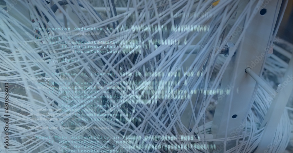 Poster composition of data processing over network of cables in computer server