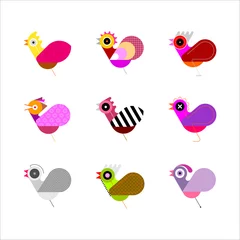 Gordijnen Multicolor ontwerpen geïsoleerd op een witte achtergrond Bird Icon Set vectorillustratie. Negen verschillende vogelafbeeldingen. Kan als logo worden gebruikt. ©  danjazzia
