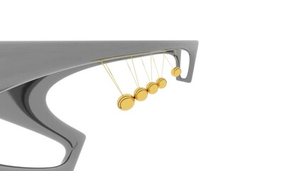 Newton's metal cradle with golden balls. Seamless loop.