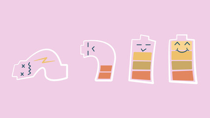 Cartoon character charging the battery, vector illustration.