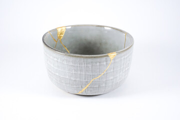 Gray Japanese kintsugi bowl
