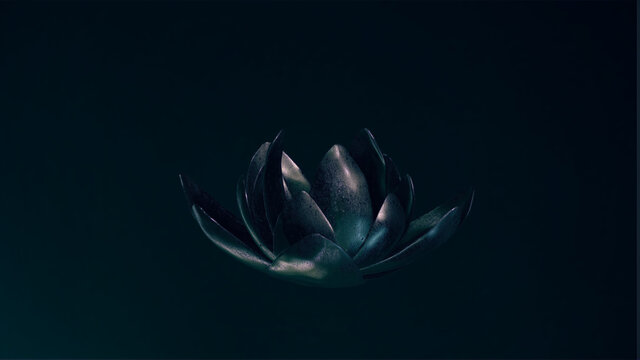 Lotus Blüte aus Metall vor dunklem Hintergrund | Organic Design | 3D Render Illustration 8K