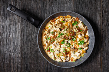 mushroom and calf liver stroganoff, top view