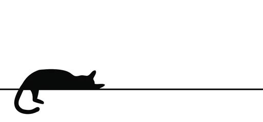 Tuinposter Drawing cat line pattern. sleeps, rests or dreams. Kitty silhouette pictogram.  © MarkRademaker