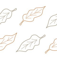 Seamless Pattern of autumn leaves outline. Colored and striped spot. The spot is irregular in shape with a simple rounded smooth shape. Vector