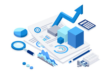 Filling tax documents for calculation. Characters preparing graph charts. Accounting concept on a cartoon vector illustration.