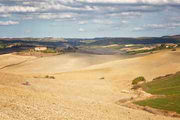 Tuscan rural landscape in the autumn morning